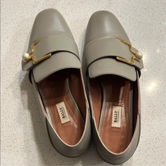 BALLY Maelle pearl embellishment loafers in grey